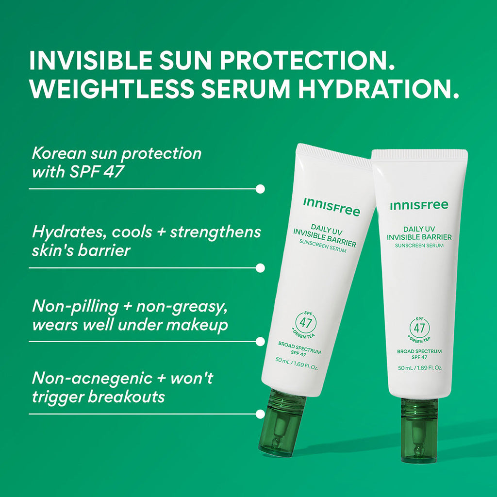 Daily UV Invisible Barrier Sunscreen Serum Broad Spectrum SPF 47 with Green Tea